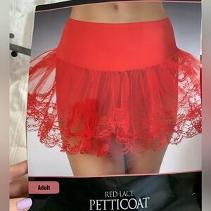 🍁 New Costumes USA Red Lace Bottom Petticoat Slip Skirt Adult Halloween One Size